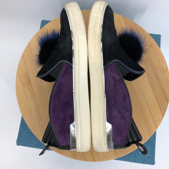 The Wishbone Collection Black and purple suede Pom Pom slip  on sneakers size 9 - Picture 13 of 16